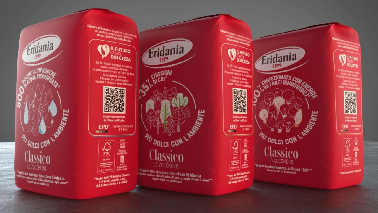 Eridania sempre più sostenibile, in carta il 75% degli imballi e packaging quasi completamente riciclabili